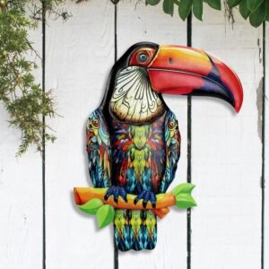 ZYP Metal Outdoor Wall Art Decor,3D Colorful Garden Birds Sculpture Outdoor Iron Hanging Decor Ornaments, Metal Hand-Made Bird Wall Art Decorations for Fence Patio Balcony Living Room,Hornbill