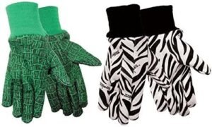 ZoohandsYouth Gardening Gloves, Cotton Jersey, 4 Pair Pack, Zebra & Alligator Print (Small Ages 3-6)