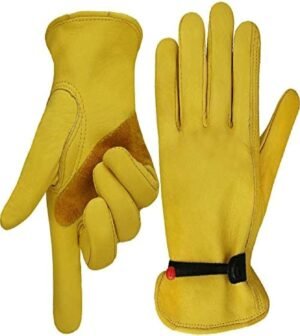 leather work gloves, with adjustable wrist, for yard work, gardening, farm, warehouse, construction, motorcycle, men & women