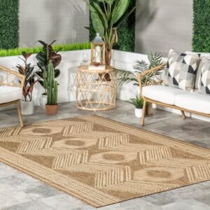 nuLOOM 4x6 Outdoor/Indoor Ranya Tribal Area Rug, Light Brown, Geometric Design, Stain Resistant, Highly Durable, For Patio, Balcony, Bedroom, Dining Room, Living Room, Bathroom