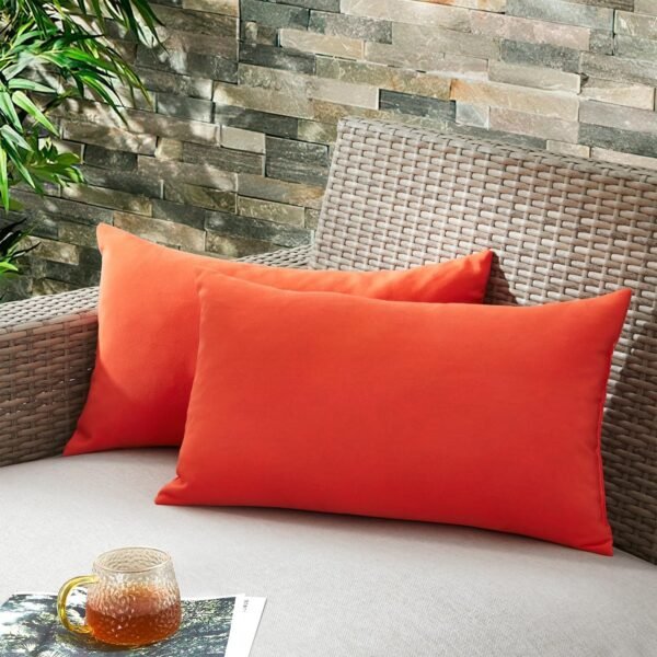 puredown® Outdoor Water Resistant Throw Pillows, Feathers and Down Filled Decorative Pillows for Couch Cushion Garden Bench 12 x 20 Inch, Set of 2, Orange