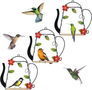 winemana Set of 3 Hummingbird Swings and Perches, Rust Resistant Metal Frame with Wooden Dowel, Bird Feeders Accessories for Hanging Indoor Office Outdoor Balcony Trunk Patio Garden (Kettle-Shaped)