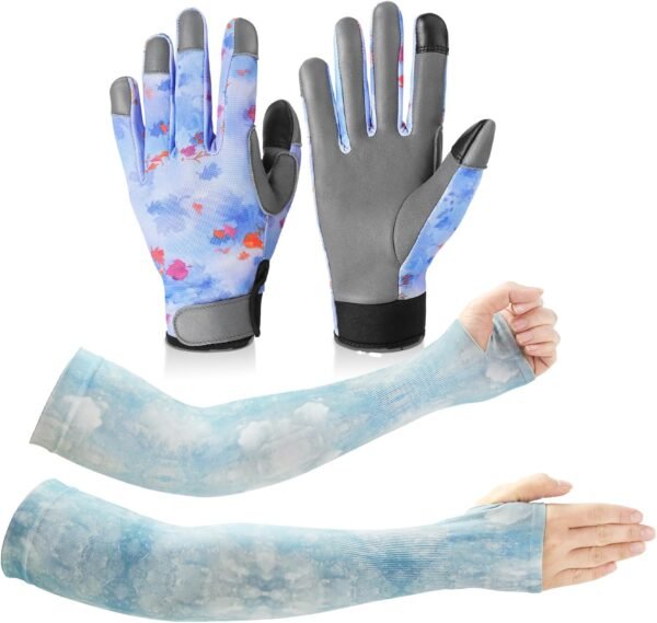 1 Pair Blue Garden Gloves for Women & 1 Pair Gardening Gloves Arm Protection for Women Men