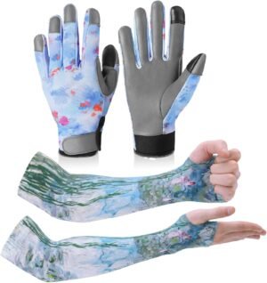 1 Pair Blue Gardening Gloves for Women & 1 Pair Gardening Gloves Arm Protection for Women Men