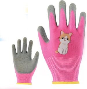 1 Pair Gardening Gloves, Child Yard Work Gloves, Soft Safety Rubber Gloves for Weeding, Digging, Raking and Pruning