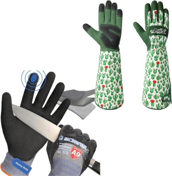 1 Pair Gardening Gloves and 1 Pair 2.0 ANSI A9 Cut Resistant Gloves-M Size