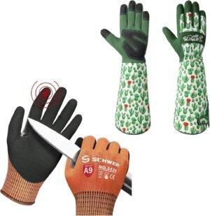 1 Pair Gardening Gloves and 1 Pair ANSI A9 Cut Resistant Gloves-M Size-2