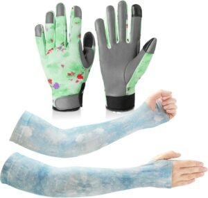 1 Pair Green Garden Gloves for Women & 1 Pair Gardening Gloves Arm Protection for Women Men