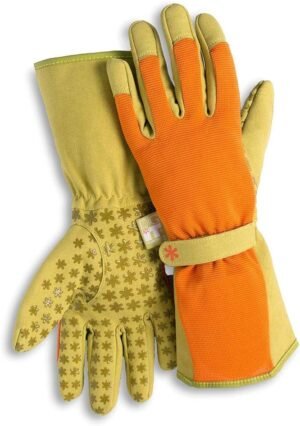 Dig It High 5 - Women's Long Cuff Fingertip Protector Gardening Gloves - Large - Burnt Orange