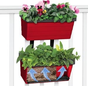 2-Pack Hanging Rail Wall Planter with Self-Watering Resevoir (Red)