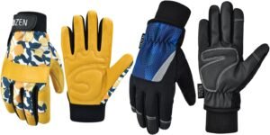 2 Pairs of Gloves for Women and Men, Cowhide Leather Gardening Gloves, Waterproof Winter Work Gloves