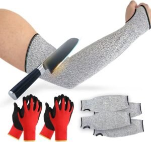 2 Paris Work Gardening Gloves M & 18 in 2 Pairs Cut Resistant Arm Sleeves