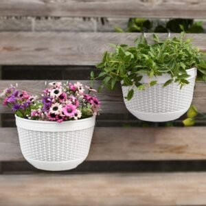 2Pcs Resin Wall Planters Hanging Flower Plant Pots Vertical Wall Mount Planter Pot Flower Basket for Railing Fence Wall Window Balcony