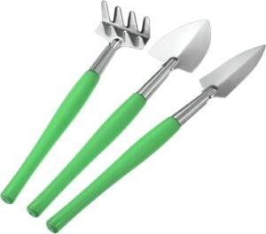 3 Pack Garden Hand Tools - Shovels and Rakes for Digging, Apply to Garden/Vegetable Field/Balcony Plants (Green)