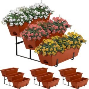 3 Pack Vertical Raised Garden Bed Outdoor Indoor, 3 Tier Elevated Garden Planter with 9 Raised Planter Box to Grow Vegetables Herbs Flowers for Patio Yard Balcony Gardening (Red)