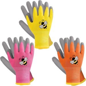 3 Pairs Kids Gardening Gloves Yard Work Gloves Children Rubber Coated Gloves for Youth Toddlers Boys Girls