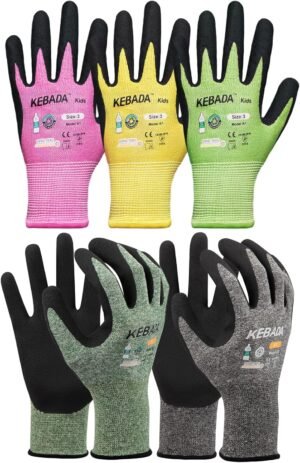 3 Pairs Kids Gardening Gloves with Mens Garden Gloves,Happy Family Gardening Together