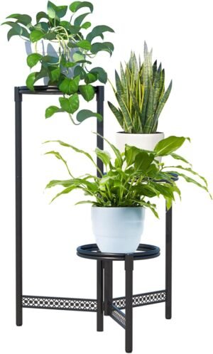 3 Tier Metal Plant Stand Shelf for Indoor Outdoor Plants Multiple, Tall Tiered Flower Pot Holder Stands for Corner, Vertical Plant Rack Planter Shelves Organizer Decoration for Patio, Balcony, Black