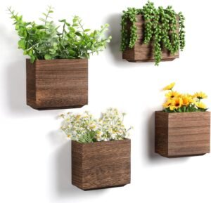 4 Pack Wood Wall Planters Natural Hanging Plant Pots Plant Holder Natural Farmhouse Wall Hanging Decor Vase for Plants Indoor Artificial Plants Propagation Wall Planters