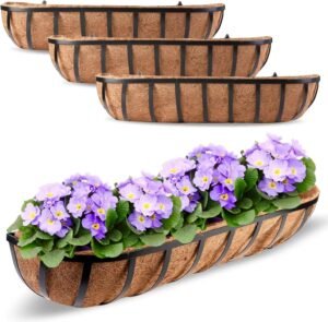 4 Pcs 30“ Window Box Deck Railing Planter with Coco Liner for Outdoor Balcony Porch Fence Patio Rail