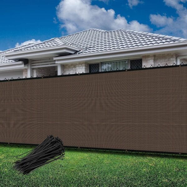5'x50' Privacy Screen Fence Panels Outdoor Balcony Screen Mesh Fencing Shade Net Cover Blockage Temporary Fence for Backyard Pool Deck Patio Garden, Brown