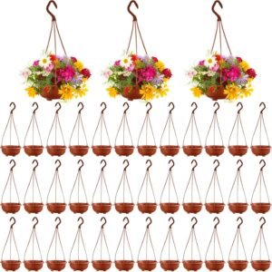 60 Pcs Plastic Hanging Planter Flower Plant Pots with Hook Hanging Pot for Plants Basket Planter Holder Containers with Drainage Hole for Indoor Outdoor Garden Balcony Wall Decor, Brown