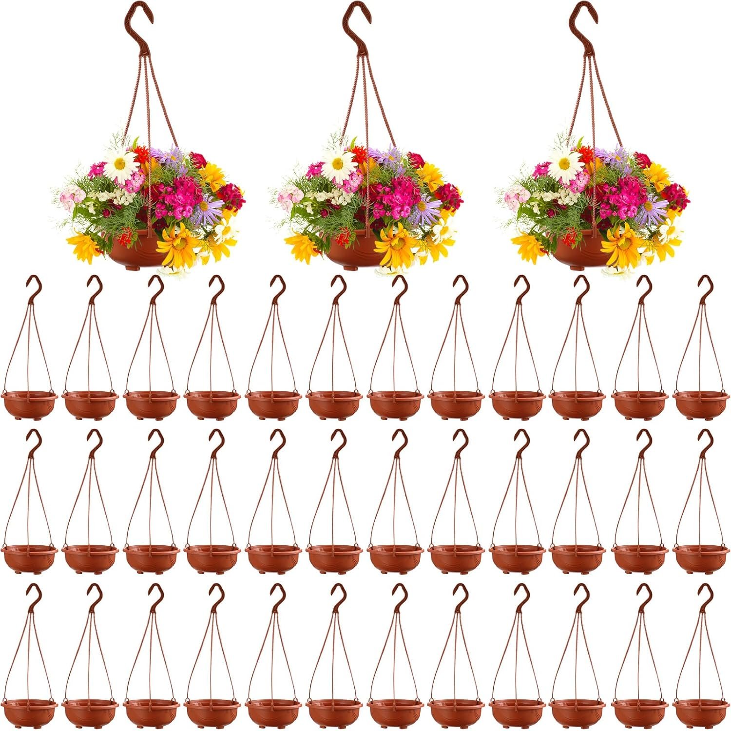 60 Pcs Plastic Hanging Planter Flower Plant Pots with Hook 60 Pcs Plastic Hanging Planter Flower Plant Pots with Hook Hanging Pot for Plants Basket Planter Holder Containers with Drainage Hole for Indoor Outdoor Garden Balcony Wall Decor, Brown