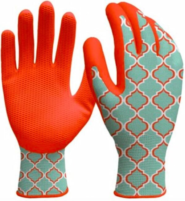78237-26 Honeycomb Grip Latex Coating, Flexible Water and Dirt-Resistant Gardening Gloves, Red Geometric Pattern