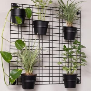 BIRDROCK HOME 6 Pot Wall Plant Hanger Grid | Flower or Succulent Planter Holder | Wall Mounted | Indoor or Outdoor Plant Organizer Rack - Black