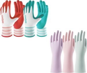 COOLJOB 6 Pairs Breathable Gardening Gloves and 3 Pairs Colored Dishwashing Cleaning Gloves, Size Medium