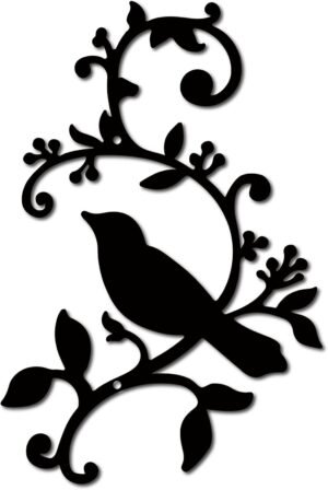 CREATCABIN Metal Bird Wall Decor Birds on The Branch Art Iron Wall Signs Hanging Metal Ornament Sculpture Leaves for Balcony Garden Home Living Room Decoration Outdoor Indoor Gifts Black 11.8x7.8Inch