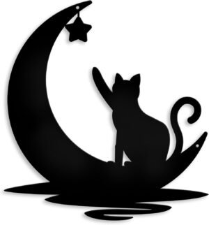 Cat Metal Wall Art Outdoor Decor- 12 inch Black Cat Metal Wall Sculpture Statues Wall Art Hanging Decoration,Cat Lover Gift,Cat Decor Gift for Indoor Outdoor,Garden,Farmhouse,Balcony Patio and Bedroom (Cat)