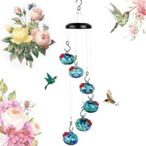 Charming Wind Chimes Hummingbird Feeders, 2024 New Hummingbird Feeders for Outdoors Hanging Bee Proof and Bird Feeders for Outdoors, Garden Decor for Outside (Blue)