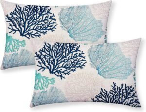 Coastal Pillow Covers 12x20 Inch Set of 2 Coral Branch Ocean Themed Beach Decor Throw Pillows Turquoise Navy Blue Beachy Nautical Summer Outdoor Decorative Cushion Cases for Couch Decorations