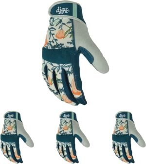 DIGZ 77862-23 High Performance Women's Gardening Work Touch Screen Compatible Fingertips Gloves, Large (Pack of 4), Coral Floral Pattern