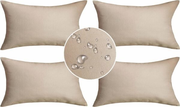 Demetex Outdoor Pillow Covers 12x20 Waterproof Lumbar Throw Pillows Rectangle Summer Pillow Cases for Patio Couch, Set of 4, 12 x 20 Inch, Beige