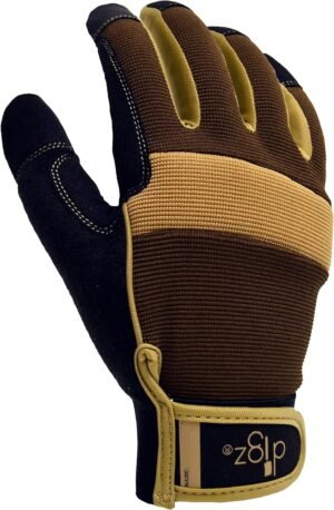 Digz Men's Garden Gloves, Durable Fabric Gardening Gloves with Adjustable Wrist Strap, Brown/Tan/Black, Single Pair, X-Large