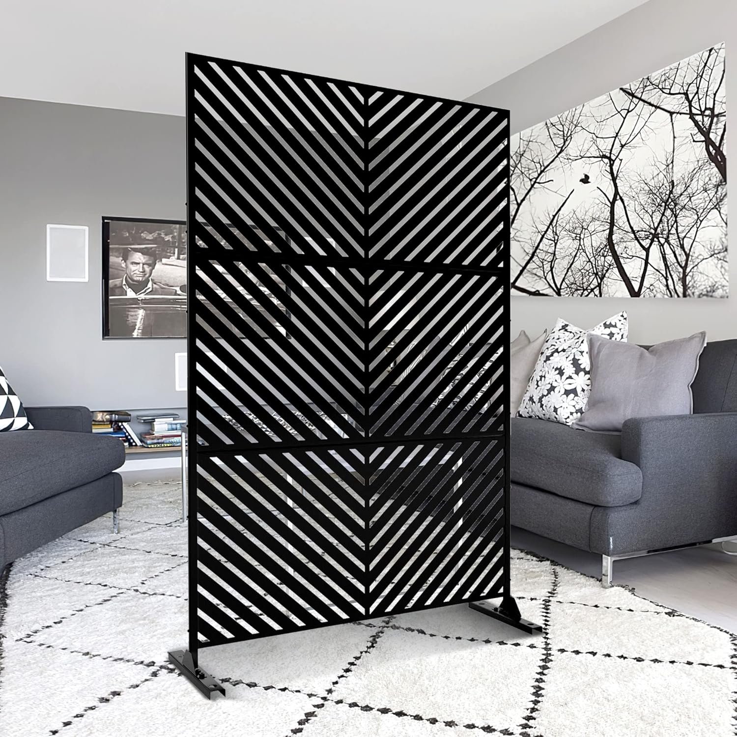 Elevens Metal Outdoor Privacy Screen, Freestanding Outdoor Divider Decorative Privacy Elevens Metal Outdoor Privacy Screen, Freestanding Outdoor Divider Decorative Privacy Fence Screen, Fence Panels for Balcony Patio,76" H×47" W Black-Arrow