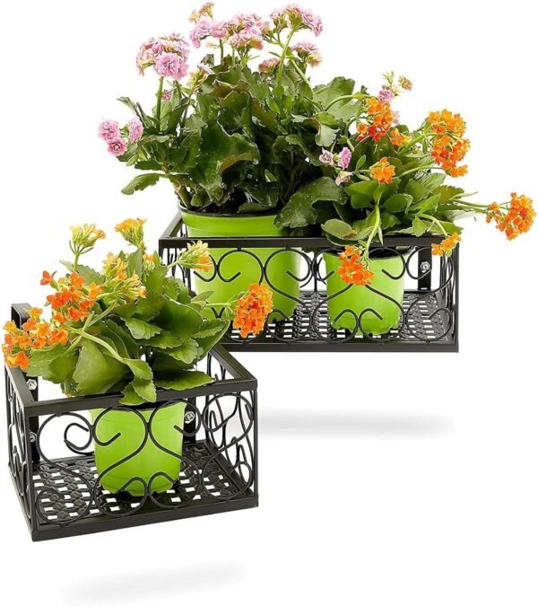 Farmlyn Creek Metal Hanging Planters for Outdoor Deck, Railing, Patio (Black, 2 Sizes, 2 Pack)
