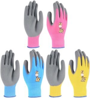 GANAZONO 3 Pairs of Kids Gardening Gloves Yard Work Gloves Non Slip Rubber Coated Garden Gloves Safety Working Gloves for