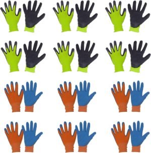 HANDLANDY Kids Gardening Foam Rubber Coated Gloves Bulk, Pack of 12 Pairs of Kids Nitrile Coated Gloves for Girls and Boys