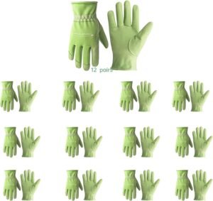 HANDLANDY Leather Gardening Gloves for Women Bulk, Pack of 12 pairs Scratch Resistance Garden Yard Working Gloves