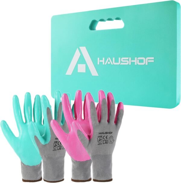 HAUSHOF 6 Pairs Garden Gloves and Thick Kneeling Pad for Gardening Work