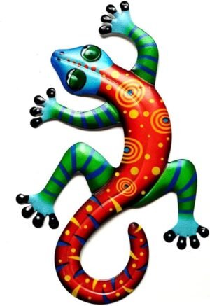 HEEPDD Metal Gecko Wall Art, 8.6 x 5.5 Inch Colorful Painted Lizard Wall Sculpture Garden Art Hanging Outdoor Decoration for Yard Patio Fence Trees Balcony (3)