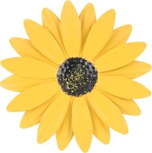 Happyyami Floral Wall Sculpture Metal Daisy Wall Art Inspirational Wall Sculptures Sunflower Hanging Figurine Wall Hanger Ornaments for Balcony Decor Yellow Garden Wall Art