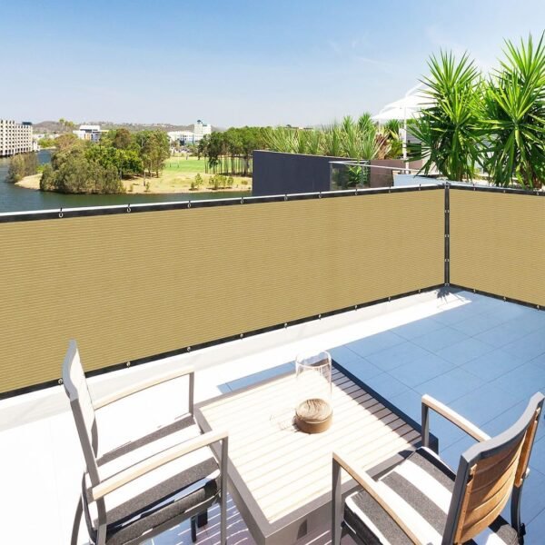Houssity Beige 3' x 7' Balcony Deck Fence Privacy Screen Cover Panel Shade Cloth Fabric for Chain Link Fence Patio Pool Railing Driveway Walkway Porch Playground Dog Kennel Residence Commercial Use