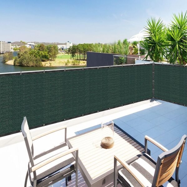 Houssity Green 3' x 8' Balcony Deck Fence Privacy Screen Cover Panel Shade Cloth Fabric for Chain Link Fence Patio Pool Railing Driveway Walkway Porch Playground Dog Kennel Residence Commercial Use