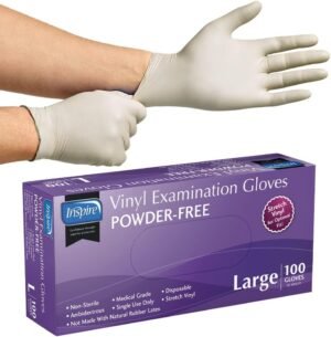 Inspire Medical Gloves Exam Gloves | Powder Free Stretch Vinyl Gloves | Disposable Gloves Disposable Latex Free Gloves | Cooking Gloves Disposable Food Safe Food Prep Gloves Plastic Gloves Disposable