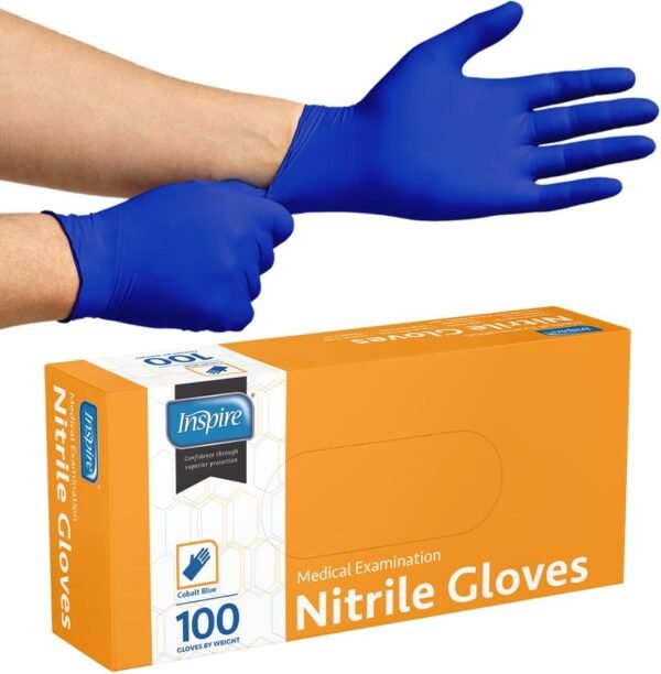 Inspire Nitrile Gloves | THE ORIGINAL Quality Stretch Nitrile Exam Cobalt Blue | Chemical Resistant Gloves | 4.5 Gloves