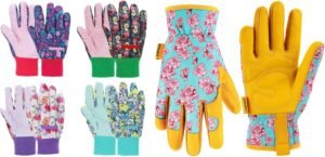 JUMPHIGH 4 Pairs Garden Gloves for Women (M) & Leather Gardening Gloves for Women (S)